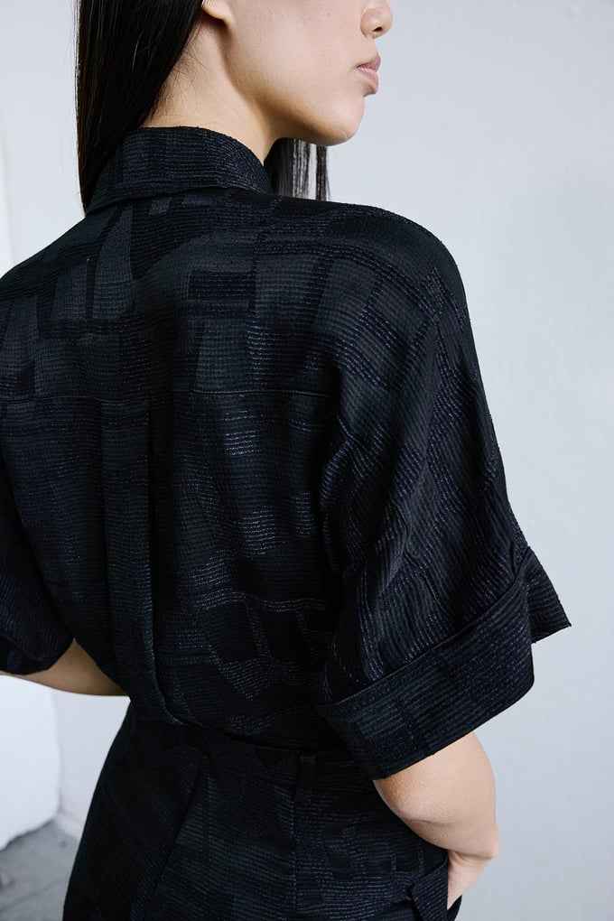 Textured Mini Black Jumpsuit