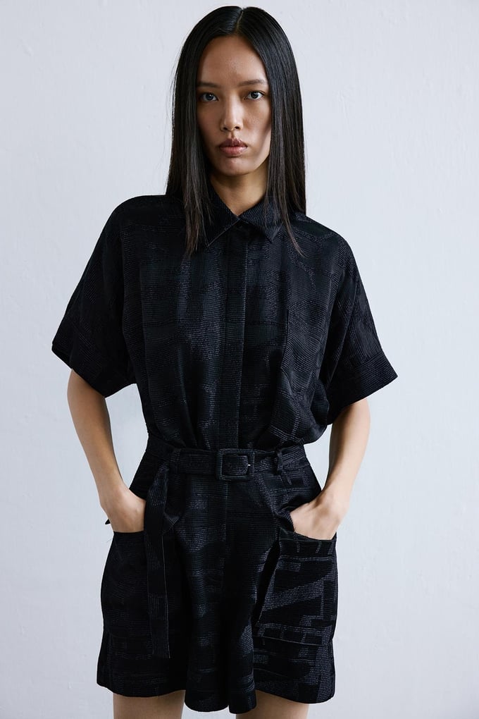 Textured Mini Black Jumpsuit