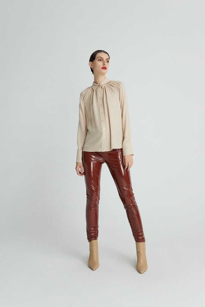 Shirt With Draped Neckline  Beige