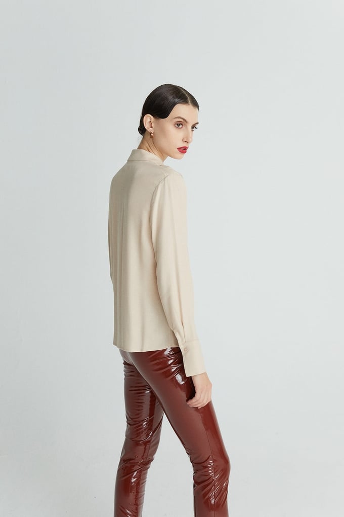 Shirt With Draped Neckline  Beige