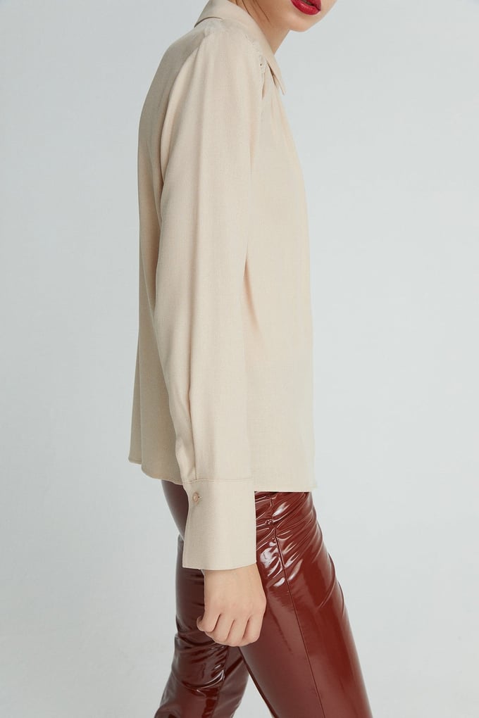 Shirt With Draped Neckline  Beige