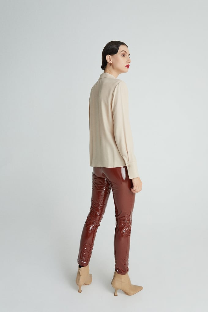 Shirt With Draped Neckline  Beige