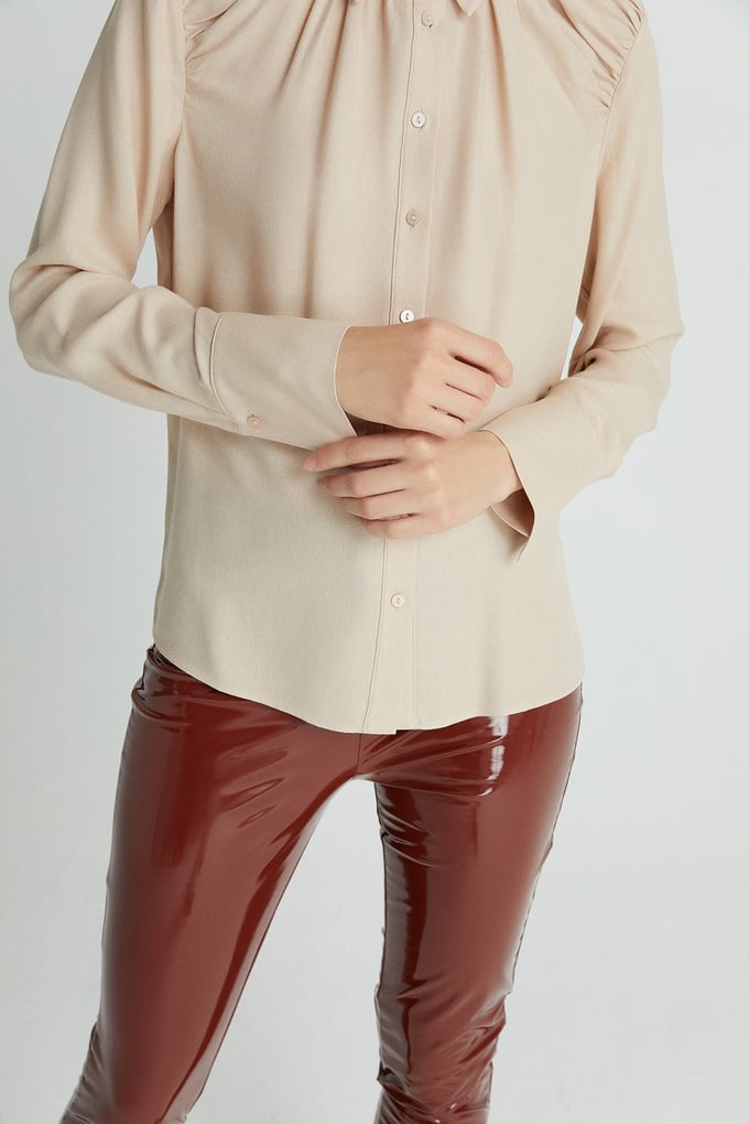 Shirt With Draped Neckline  Beige