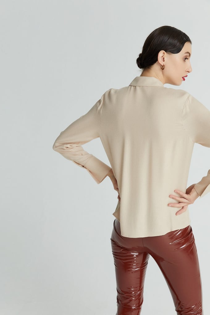 Shirt With Draped Neckline  Beige