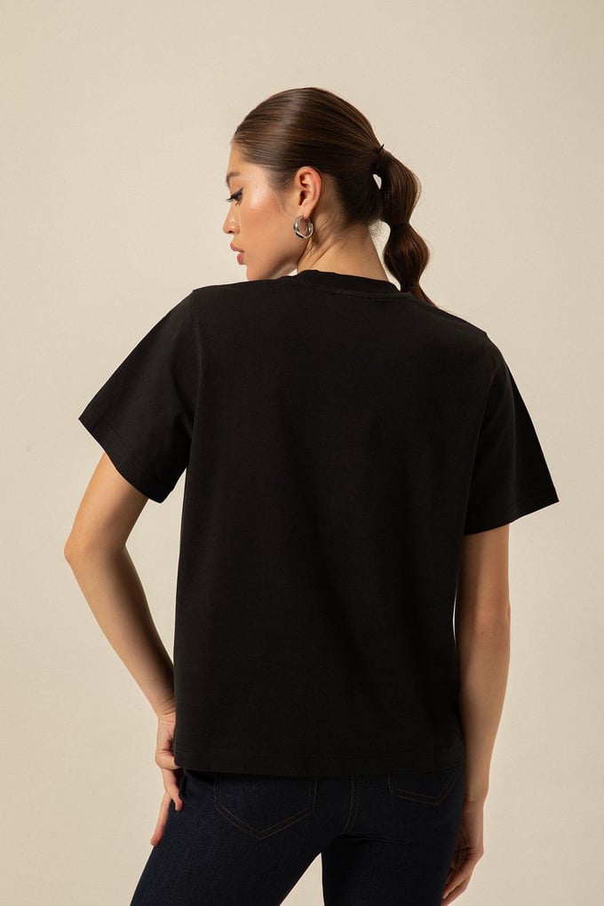 Dökümlü Siyah Basic T-shirt