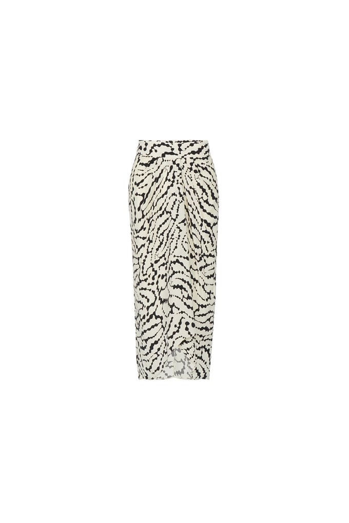 Drape Detaylı Desenli Siyah Etek