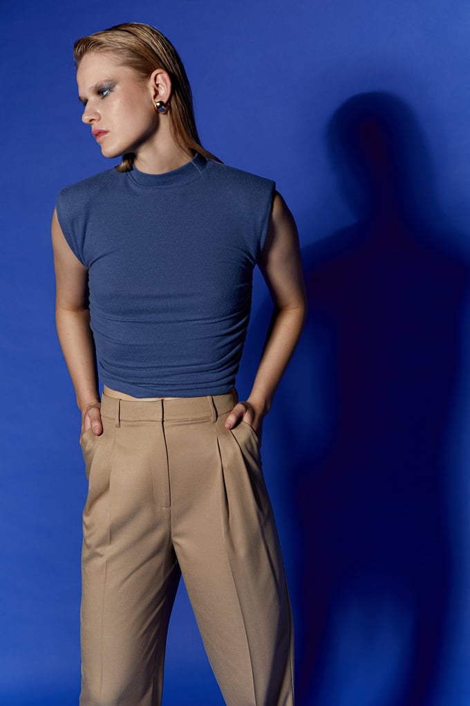 Drape Detaylı İndigo Basic Top