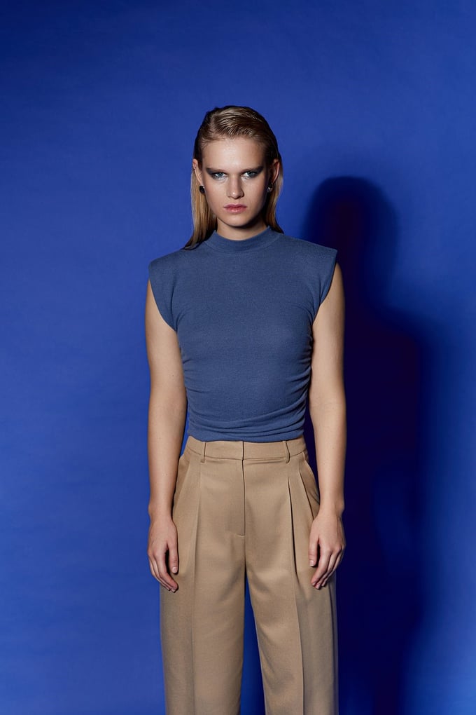 Drape Detaylı İndigo Basic Top