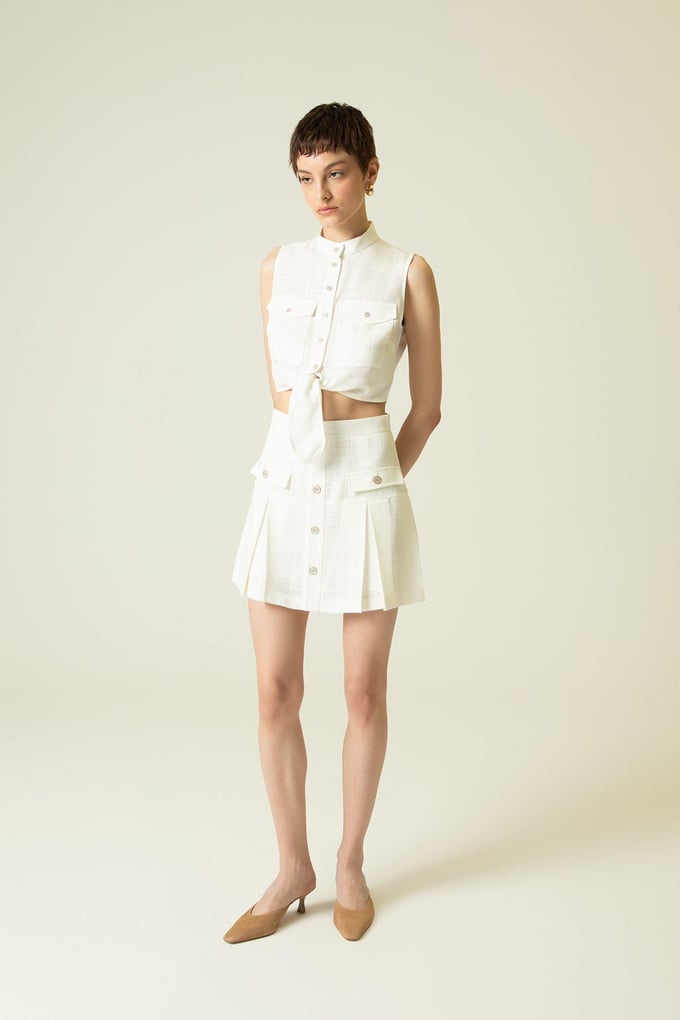 Button Detail Ecru Mini Skirt