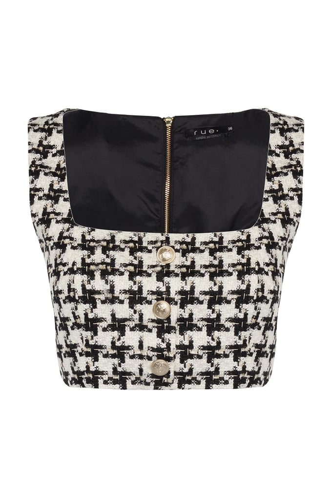 Button Detailed Square Neck Ecru Tweed Bustier