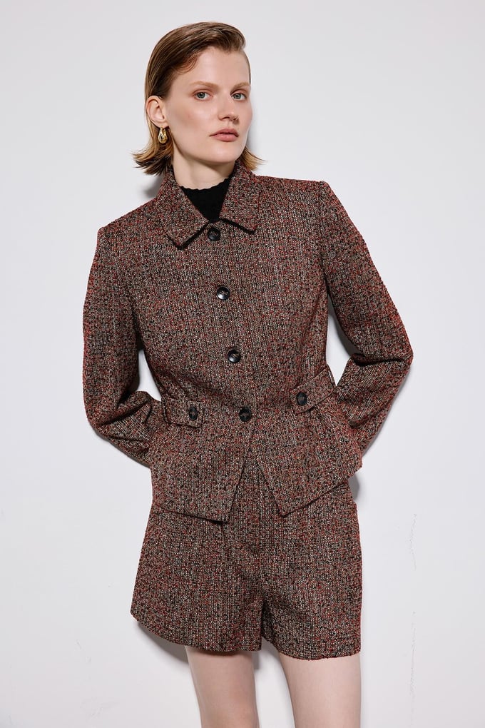 Multicolor Tweed Blazer With Button Detail