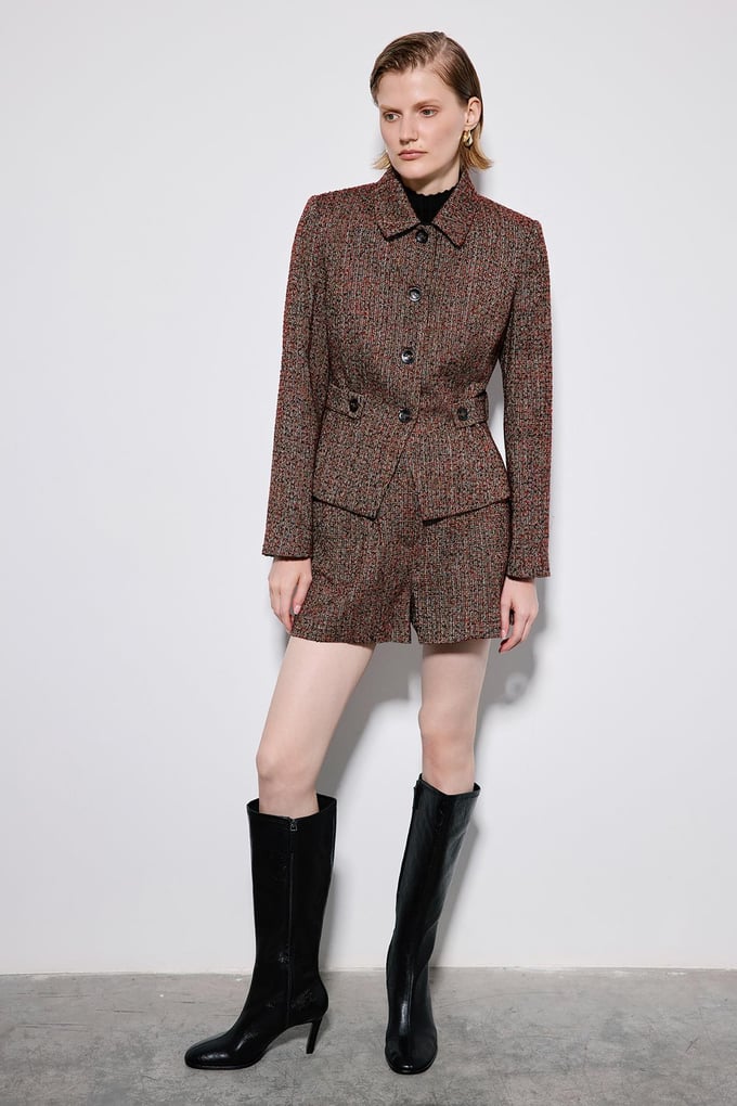 Multicolor Tweed Blazer With Button Detail