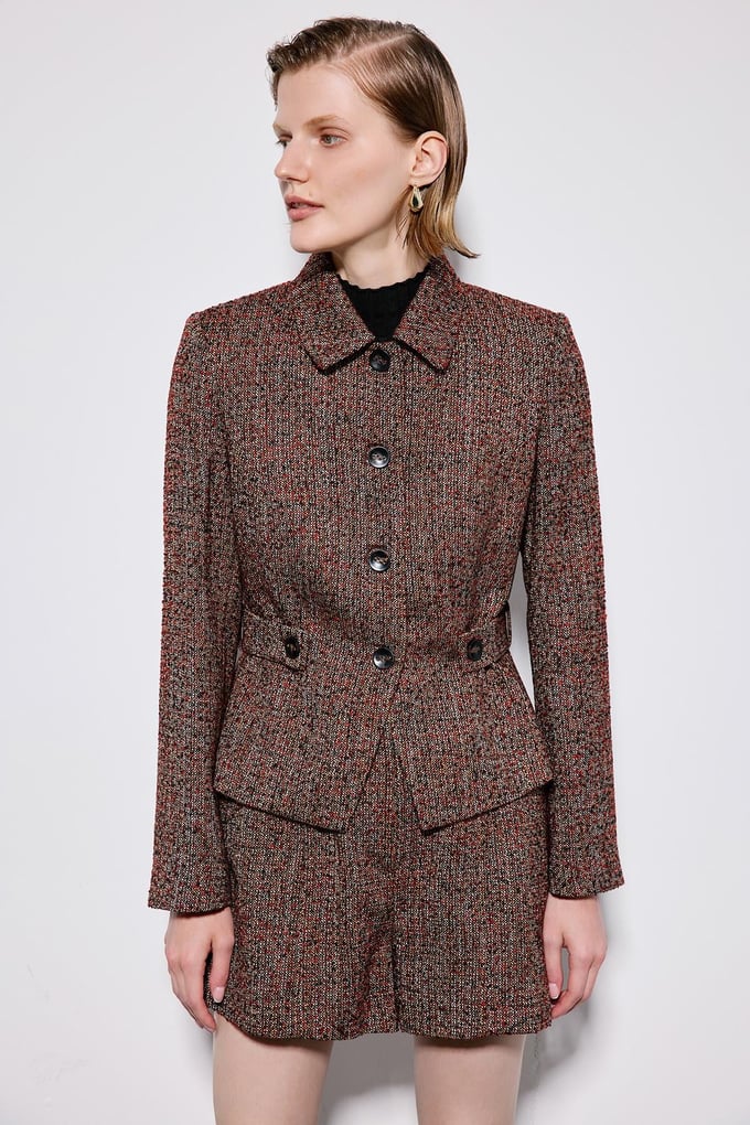 Multicolor Tweed Blazer With Button Detail