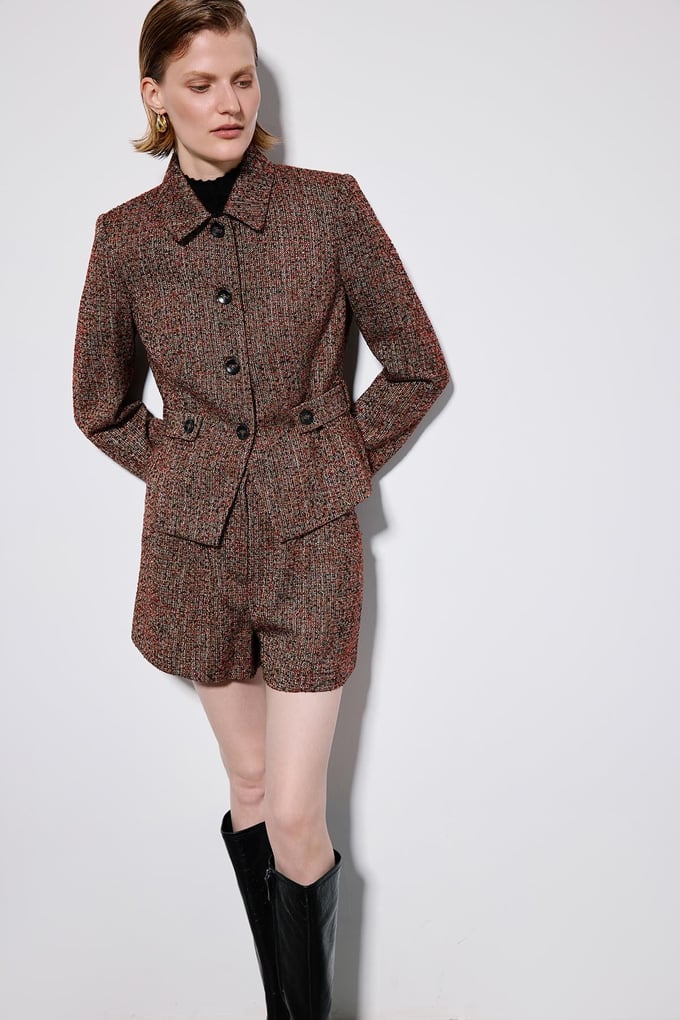 Multicolor Tweed Blazer With Button Detail