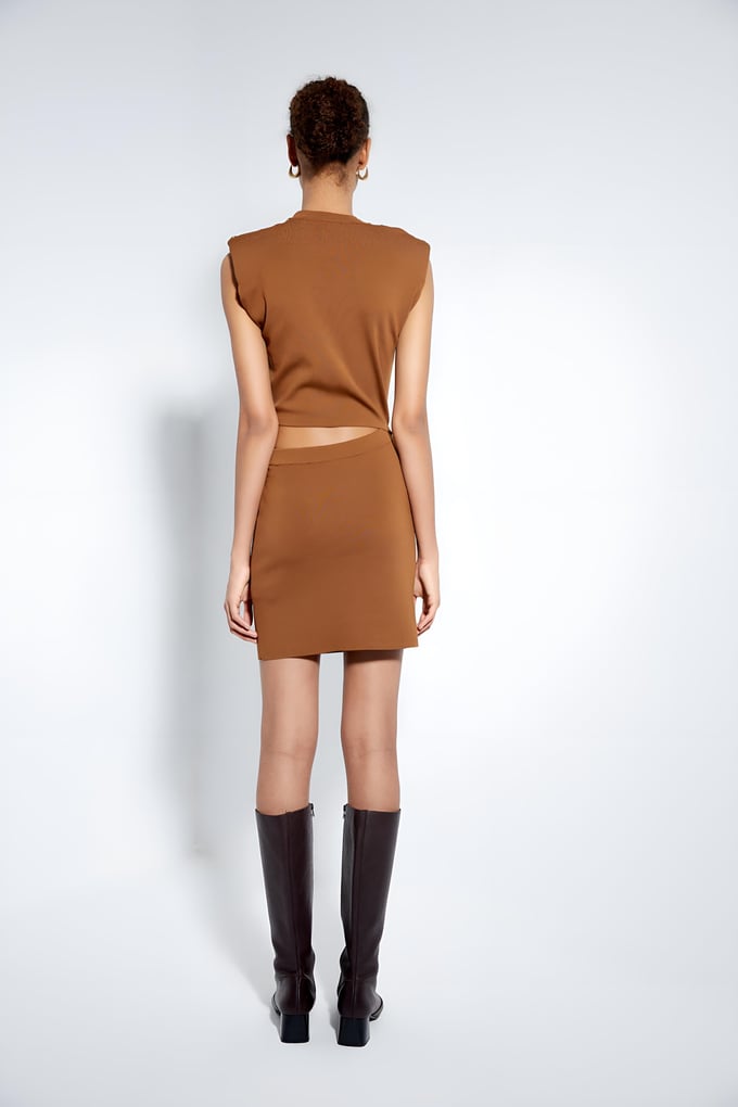 Düğme Detaylı Taba Cut-Out Elbise