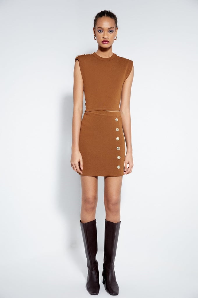Düğme Detaylı Taba Cut-Out Elbise