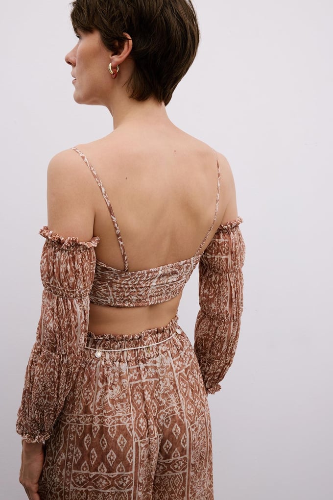 Off-Shoulder Camel Crop Bustier