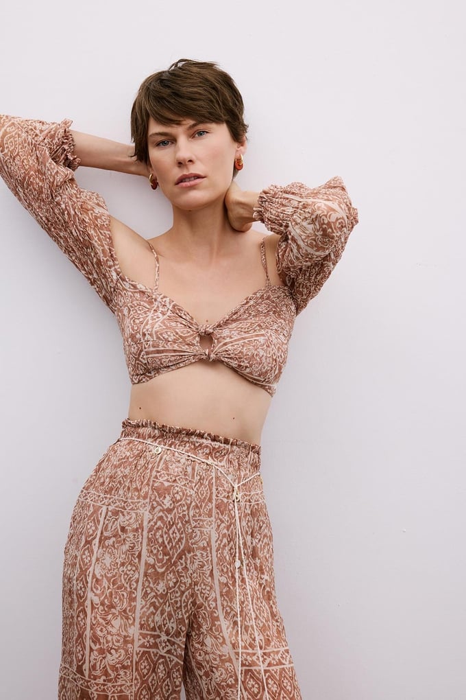 Off-Shoulder Camel Crop Bustier