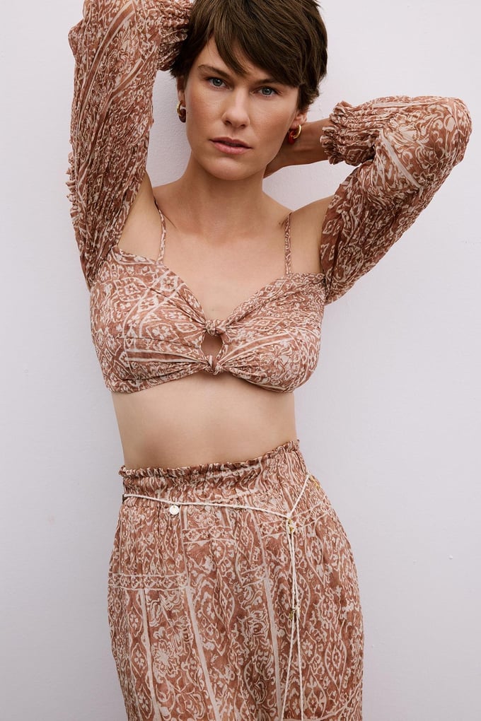 Off-Shoulder Camel Crop Bustier