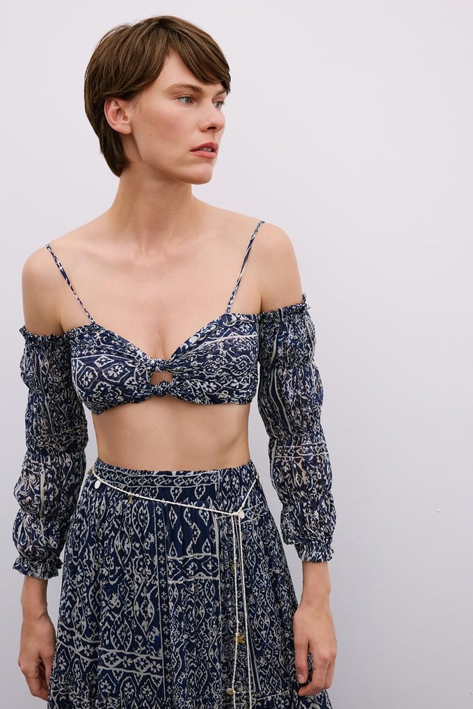 Off-Shoulder Navy Crop Bustier