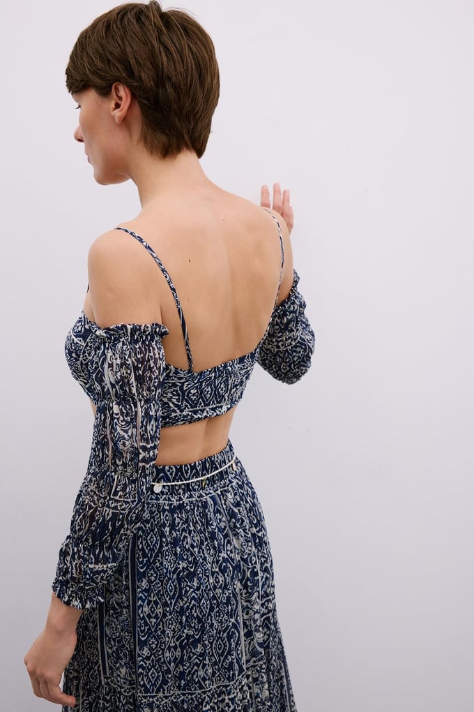 Off-Shoulder Navy Crop Bustier