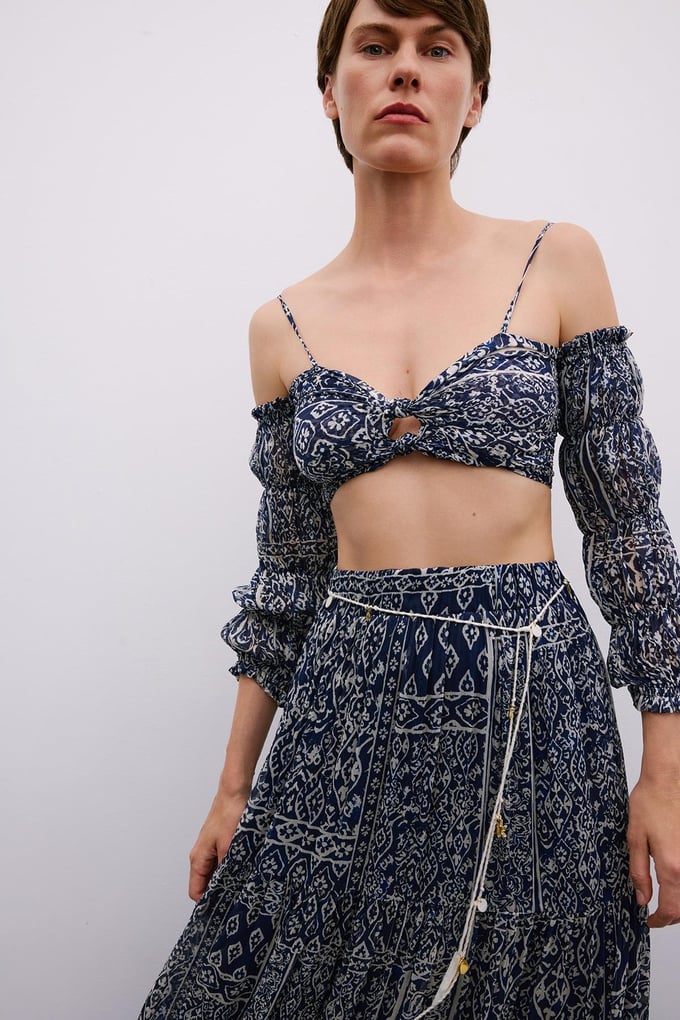 Off-Shoulder Navy Crop Bustier