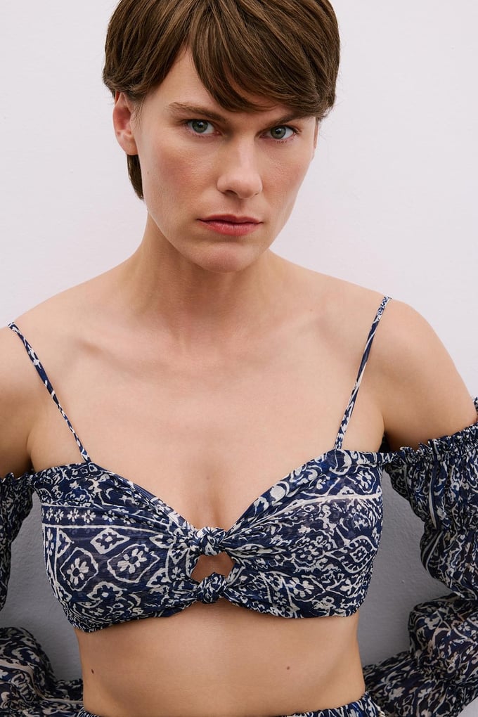 Off-Shoulder Navy Crop Bustier