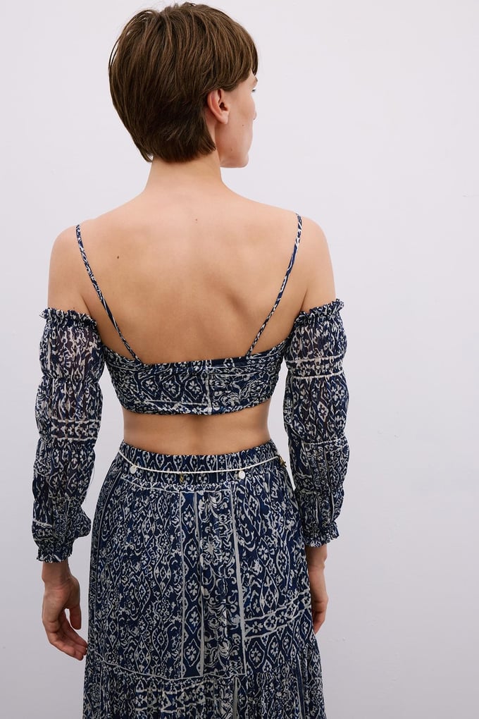 Off-Shoulder Navy Crop Bustier
