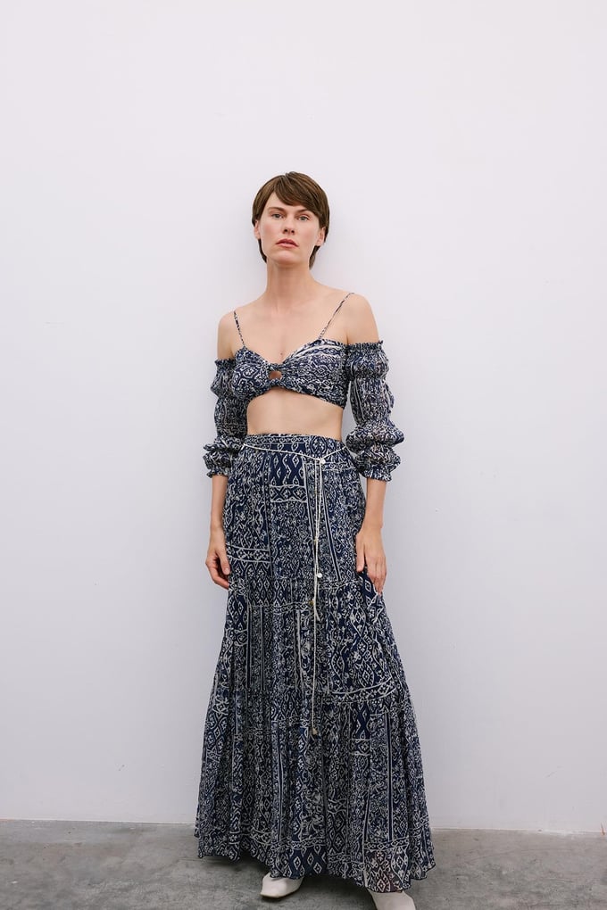 Off-Shoulder Navy Crop Bustier