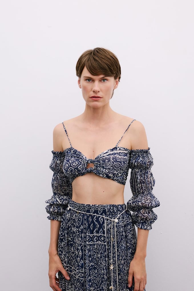 Off-Shoulder Navy Crop Bustier