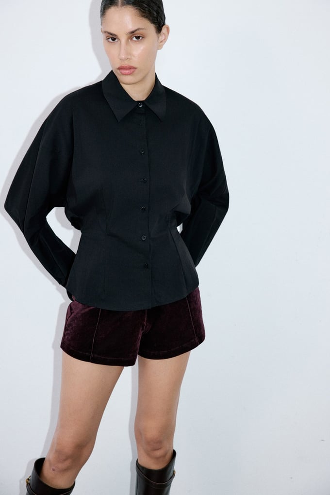 Dropped Shoulder Batwing Sleeve Black Shirt