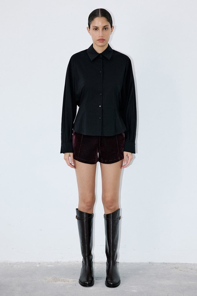 Dropped Shoulder Batwing Sleeve Black Shirt