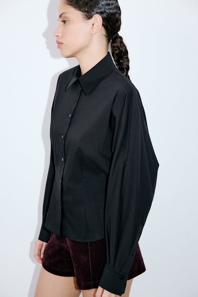 Dropped Shoulder Batwing Sleeve Black Shirt