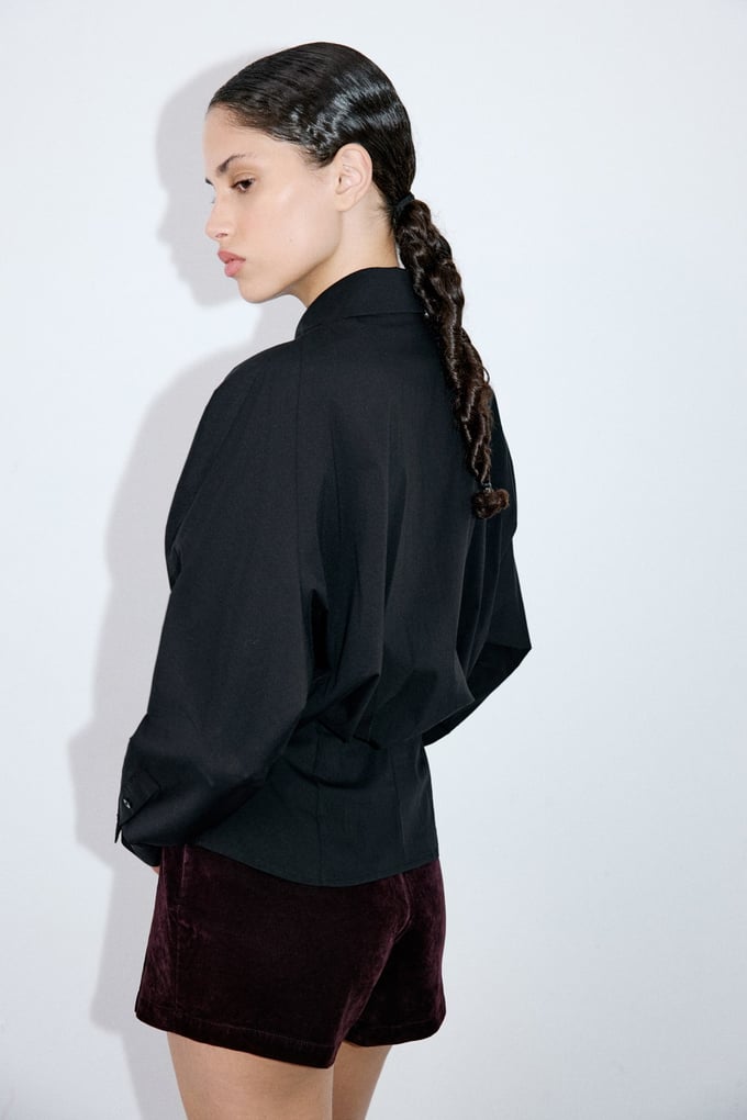Dropped Shoulder Batwing Sleeve Black Shirt