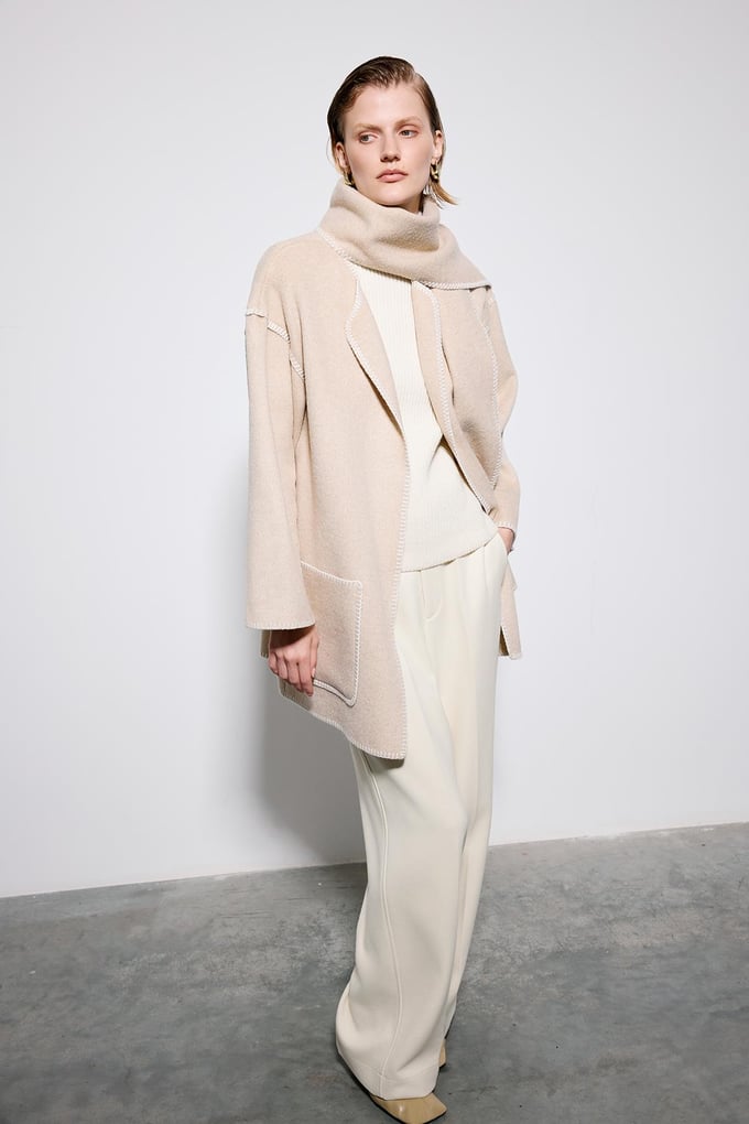Beige Coat With Dropped Shoulders