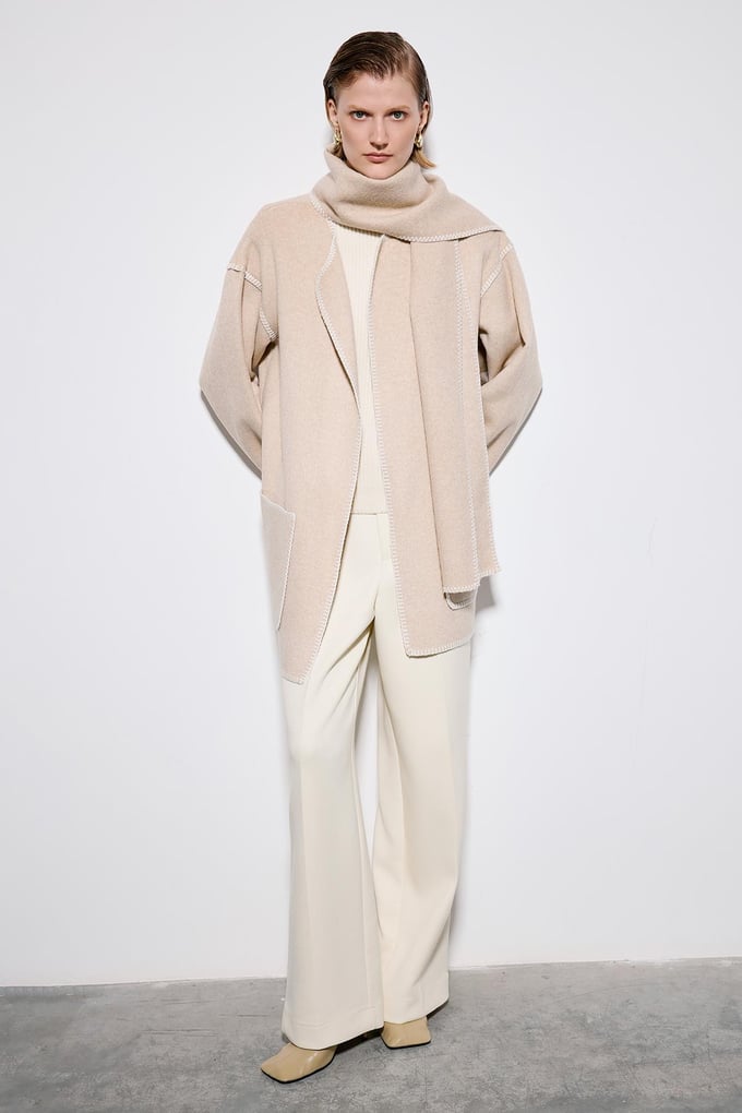 Beige Coat With Dropped Shoulders