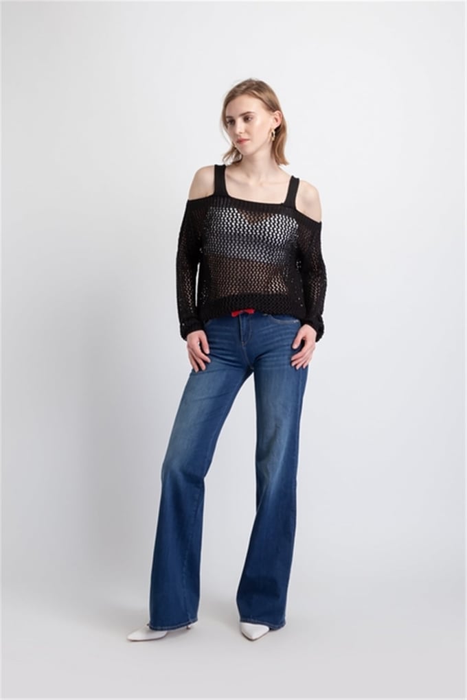 Long Sleeved Cold Shoulder Knitwear Blouse