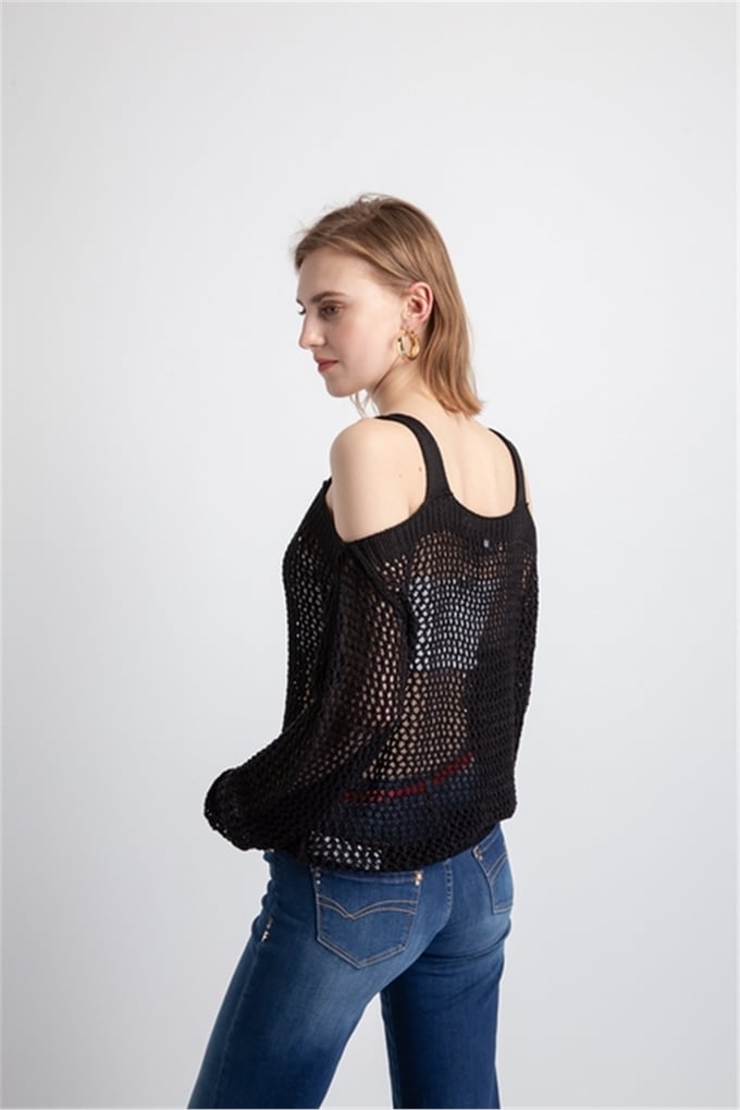 Long Sleeved Cold Shoulder Knitwear Blouse