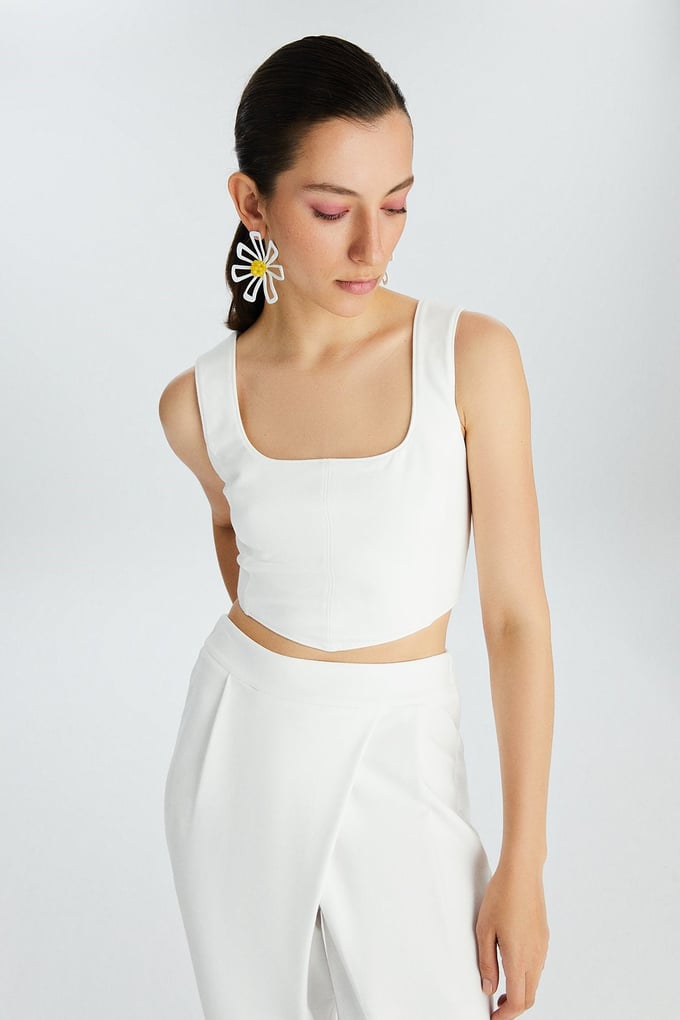 Ekru Korse İlhamlı Crop Top