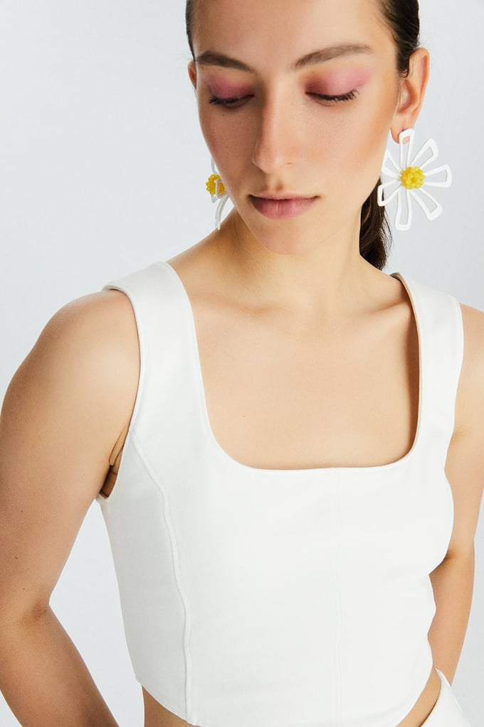 Ekru Korse İlhamlı Crop Top