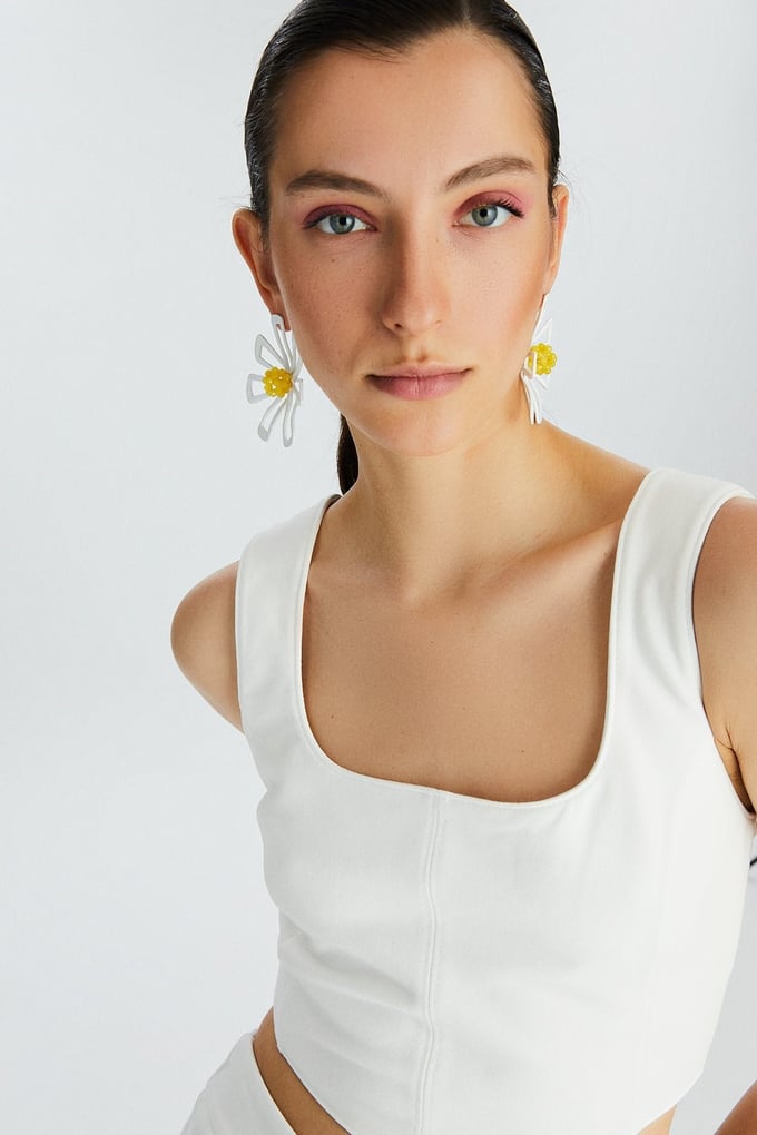 Ekru Korse İlhamlı Crop Top