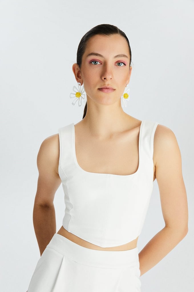 Ekru Korse İlhamlı Crop Top