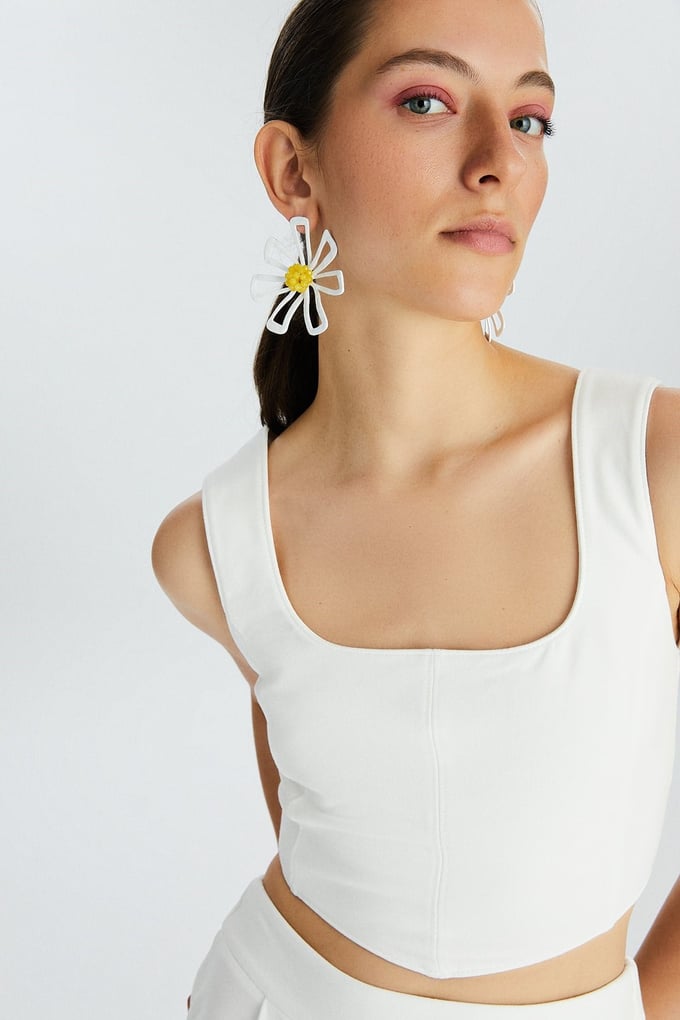 Ekru Korse İlhamlı Crop Top