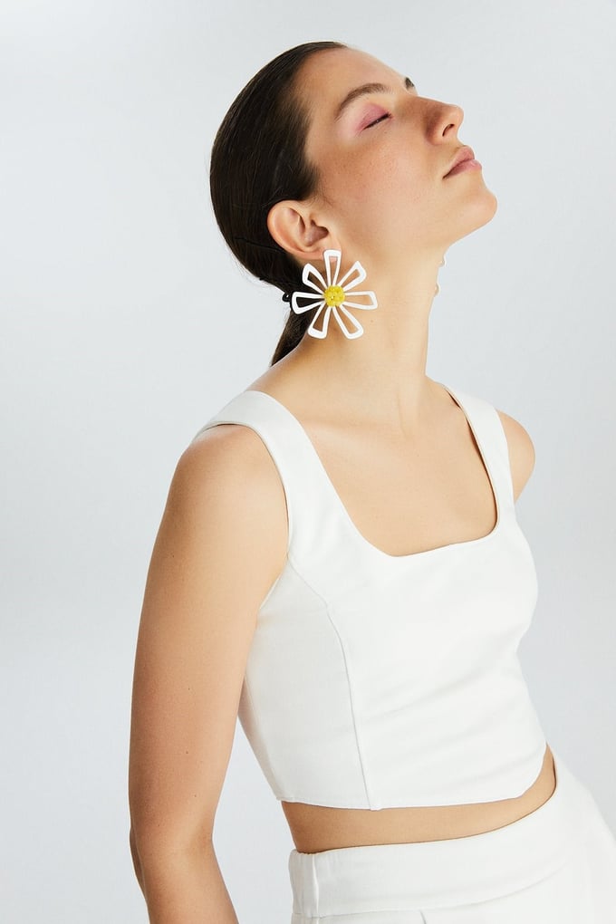 Ekru Korse İlhamlı Crop Top