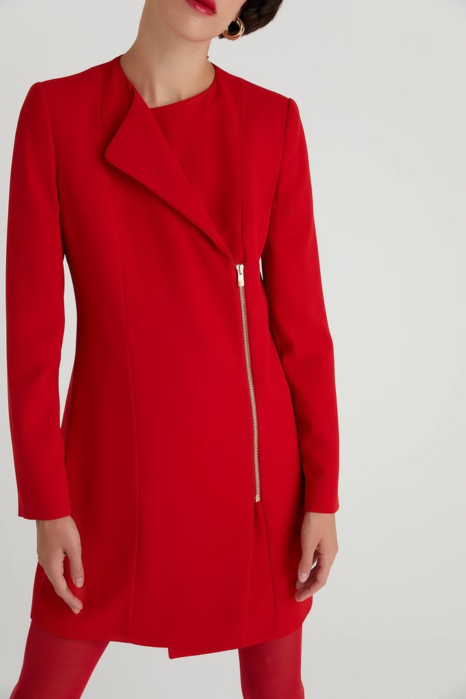 Fermuar Detaylı Kırmızı Blazer Elbise