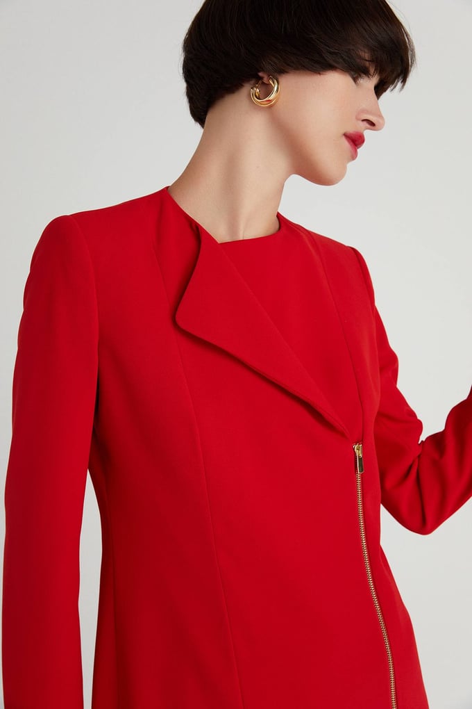 Fermuar Detaylı Kırmızı Blazer Elbise