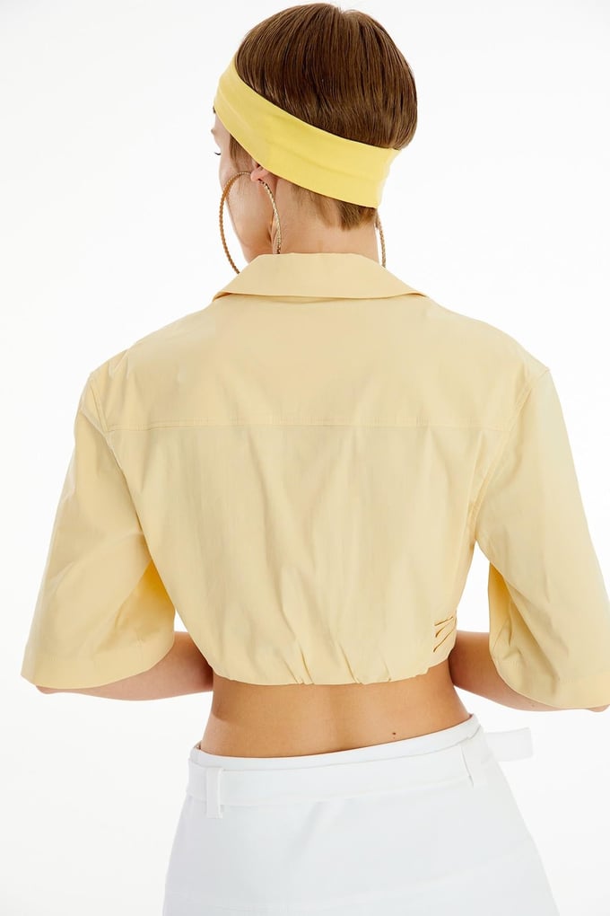 Fermuarlı Bej Crop Gömlek