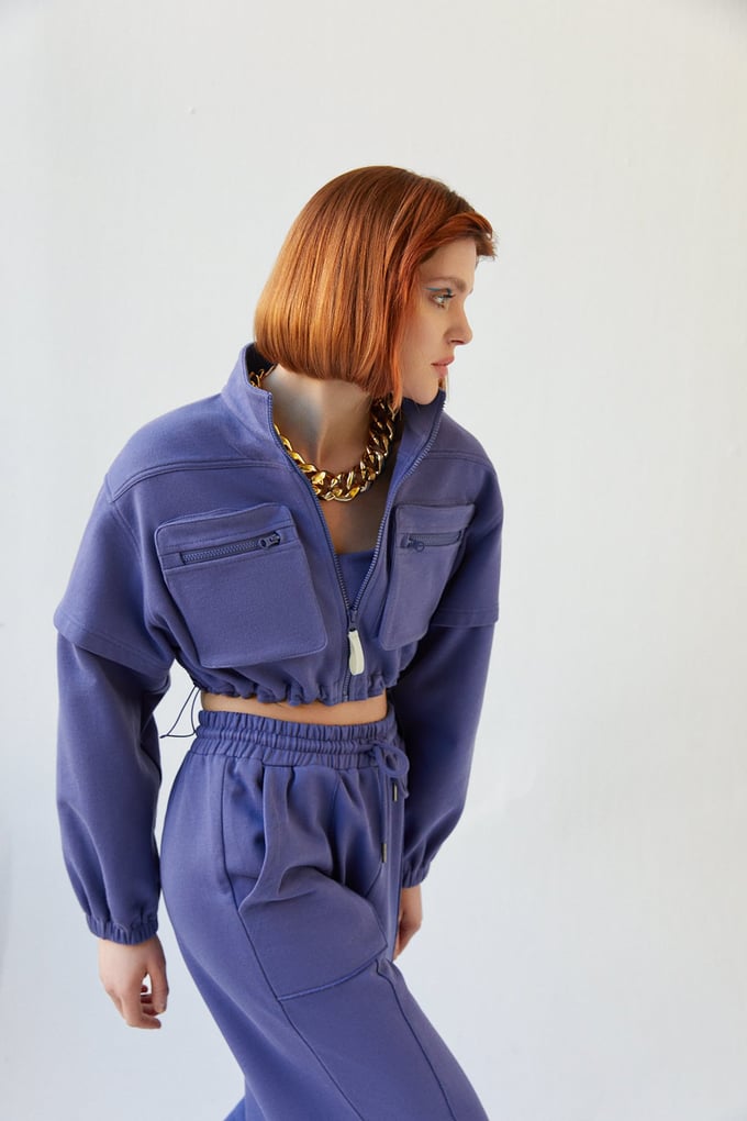 Fermuarlı Crop Sweatshirt