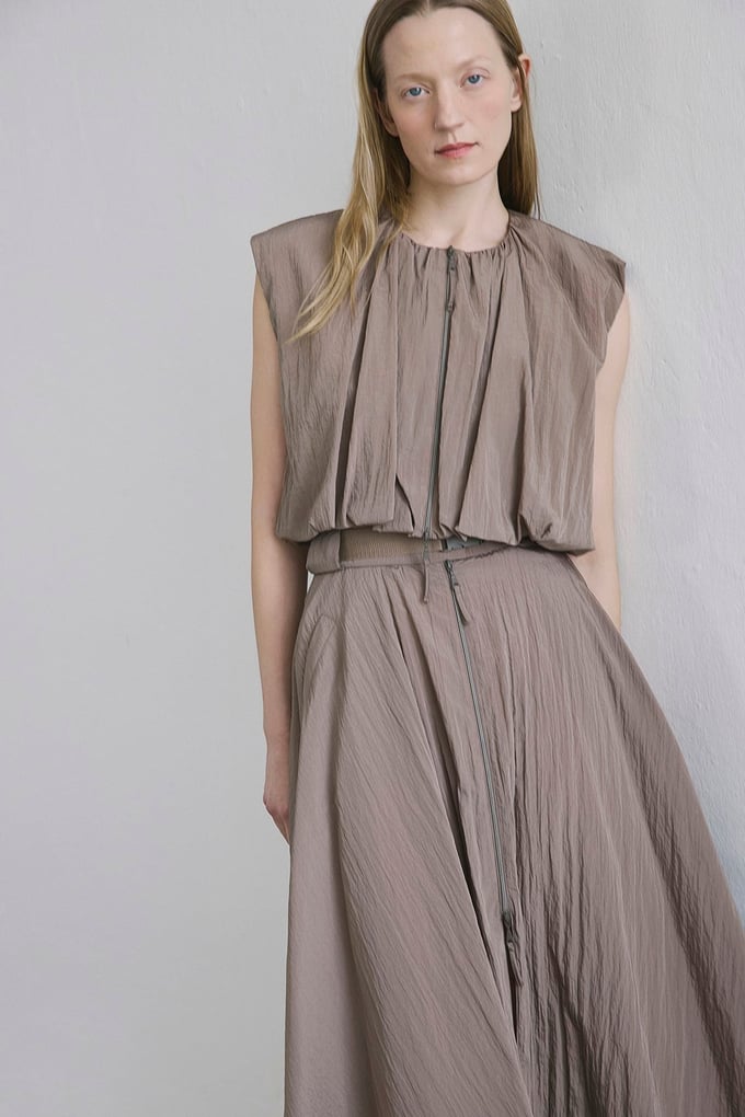 Zippered Drop Shoulder Camel Vest