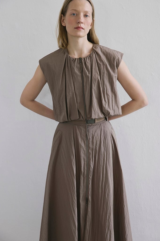 Zippered Drop Shoulder Camel Vest